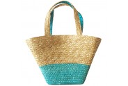 Straw Tote: Woven Wheat Straw Tote - 2 Tones - Turquoise - BG-R11052TQ